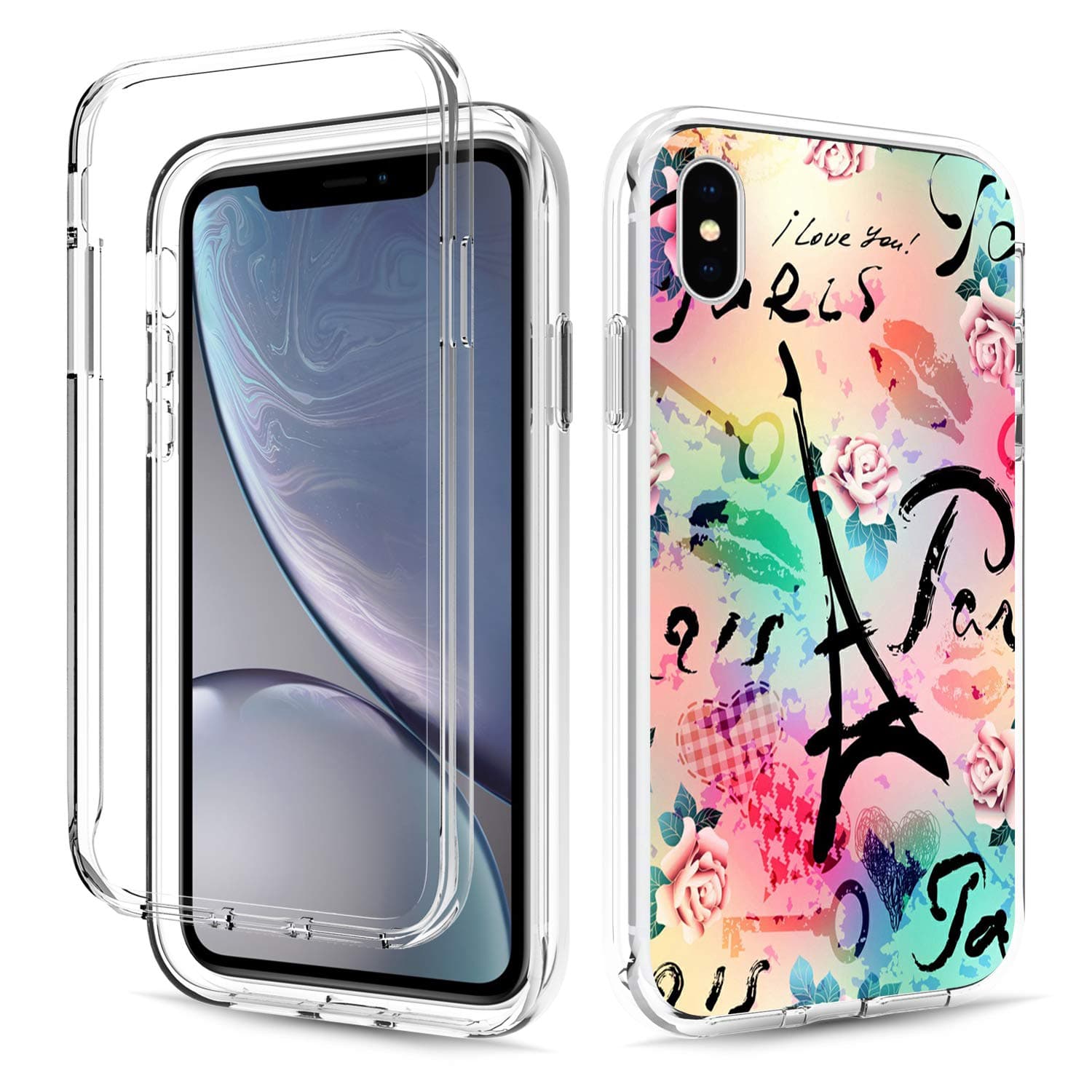 iPhone Xs Max Case, Rossy Full Body Shockproof Dual Layer High Impact Clear Protective Case Hard Plastic & Soft TPU Bumper Cover for Apple iPhone Xs Max 6.5 inch,Paris Grunge Galaxy