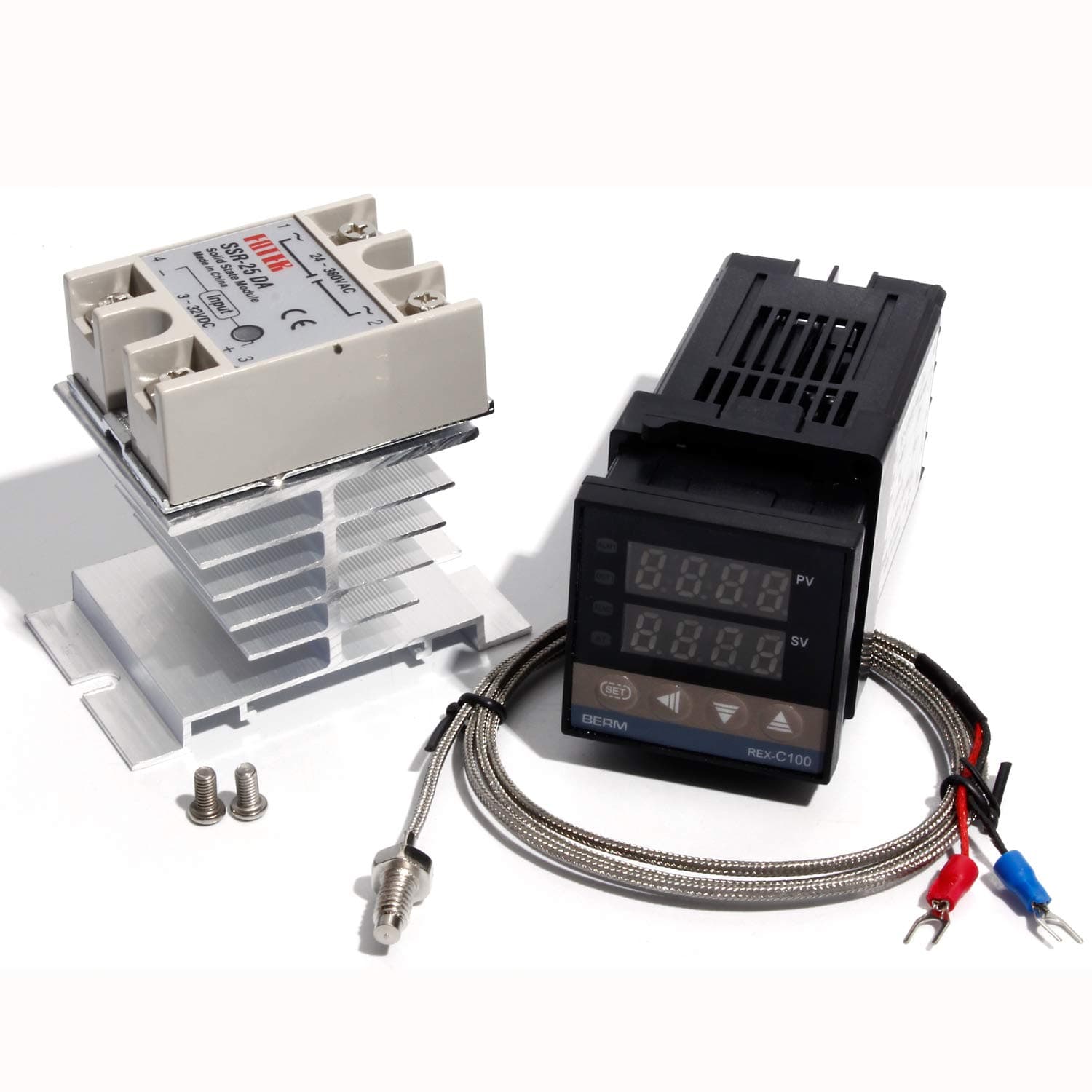 Digital PID Temperature Controller REX-C100 REX C100 thermostat + 25DA SSR Relay+ K Thermocouple 1m M6 Thread Probe+Heat Sink