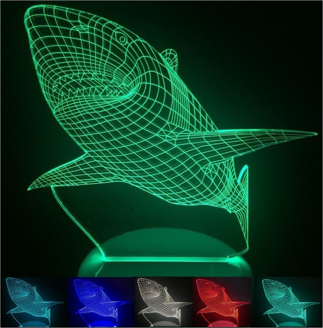8 Models 3D Visual Effect Illusion SHARK Lamp 7 LED Multicolored Touch Switch USB Power Creative Desk Lamp Gift Toys Home Decor Night Light (Shark)