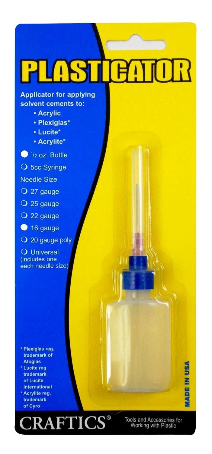 1/2 oz Bottle Plasticator, Applicator for Solvent Cements, Glues, and Adhesives - for Plastics - Needle Gauge (16 Gauge Metal Needle)