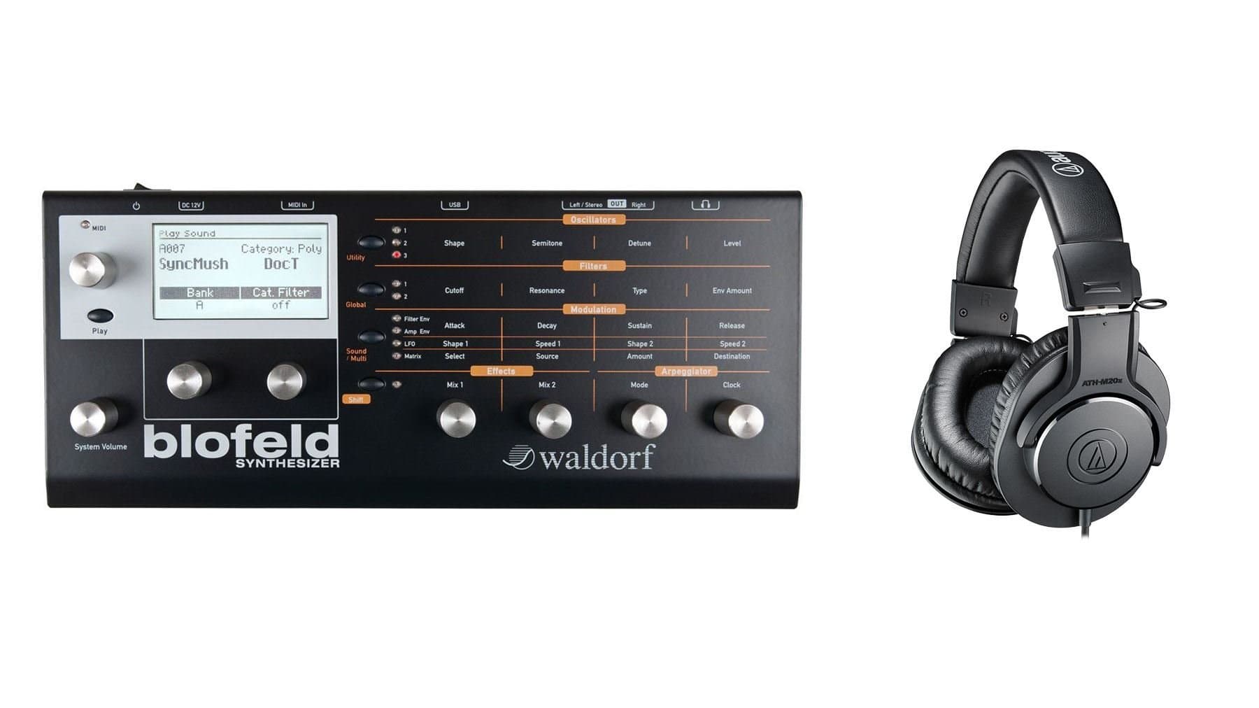 Waldorf Black Blofeld Synthesizer Desktop Module Bundle with Audio-Technica ATH-M20x Headphones (2 Items)