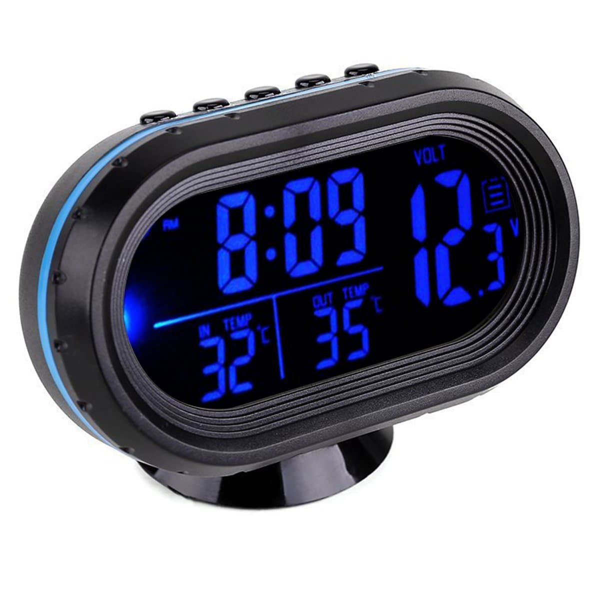 VICKMALL Car Thermometer LCD Clock Portable Digital Small Temperature Time Celsius Air (Blue)