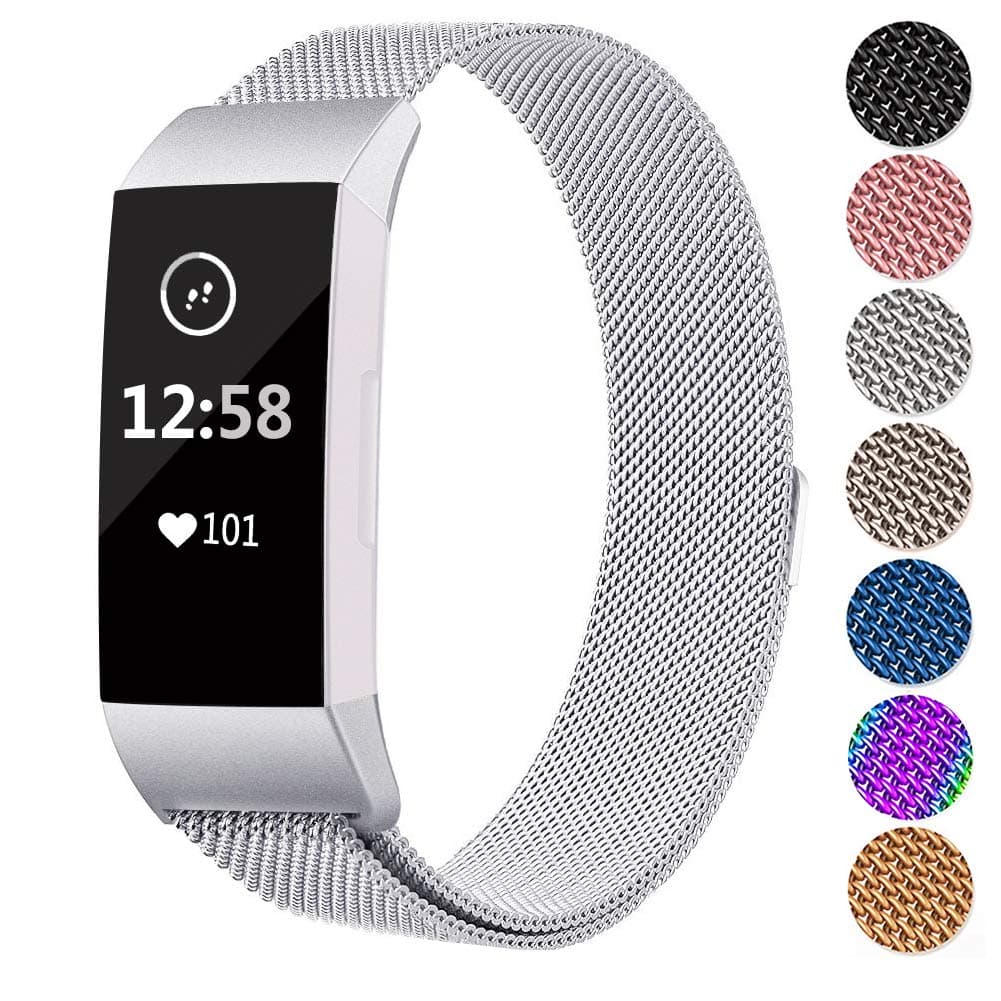 Lukasa Replacement Straps Compatible for Fitbit Charge 3 Adjustable Stainless Steel Bands Flexible Metal Mesh Wristbands Replacement Band with Magnets Locks Men Women Unisex