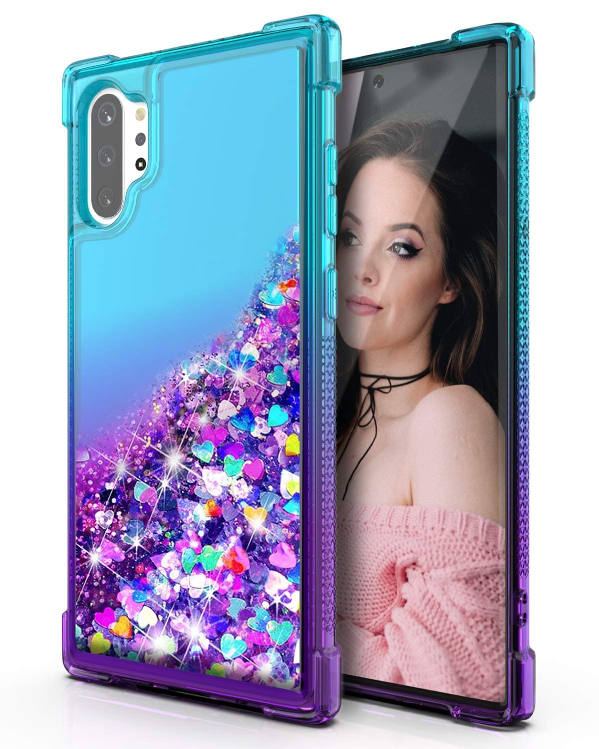 QQCASE Galaxy Note 10 Plus Case,Three Layer Hard Clear Glitter Sparkle 3D Flowing Liquid Heavy Duty Sturdy Shockproof Protective Bling Case for Samsung Galaxy Note 10 Plus (2019 Release) Pink