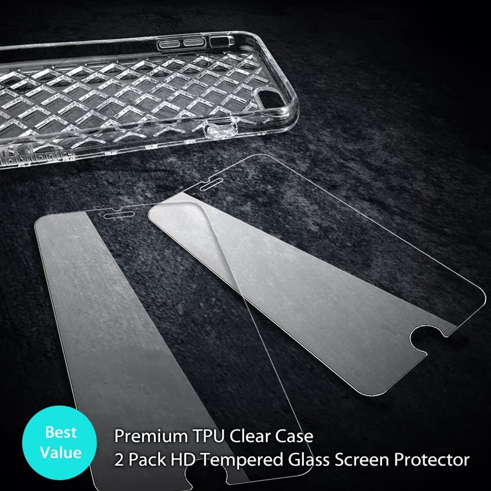 [ Value Bundle ] iPhone 6S Protective Clear Case + 2 Pack 0.33mm 9H Tempered Glass Screen Protector