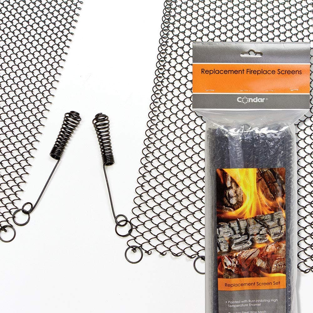 Fireplace Mesh Screen Curtain. 33" High (9-33). Includes two panels, each 24" wide. This provides enough screen for a good looking natural "drape" effect on the average fireplace. Cool Grip Matte Black Screen Pulls included. Rod and Valance Kit (NEW PRODUCT) is sold separately on Amazon.com for $69.