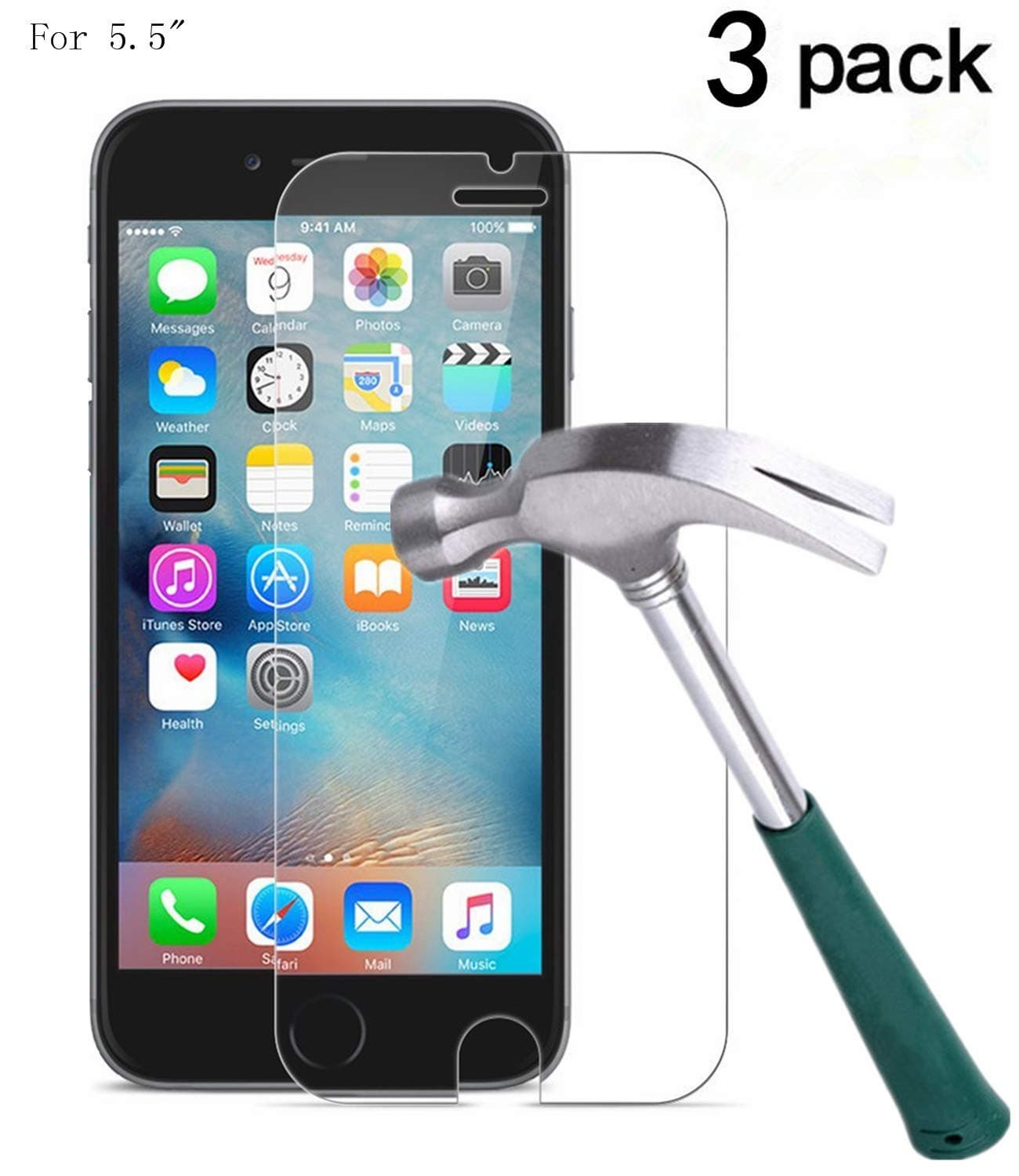 TANTEK [3-Pack Screen Protector for Apple iPhone 7 Plus /6 Plus /6S Plus (5.5 Inch),Tempered Glass Film,Ultra Clear,Anti Scratch,Bubble Free,Case Friendly