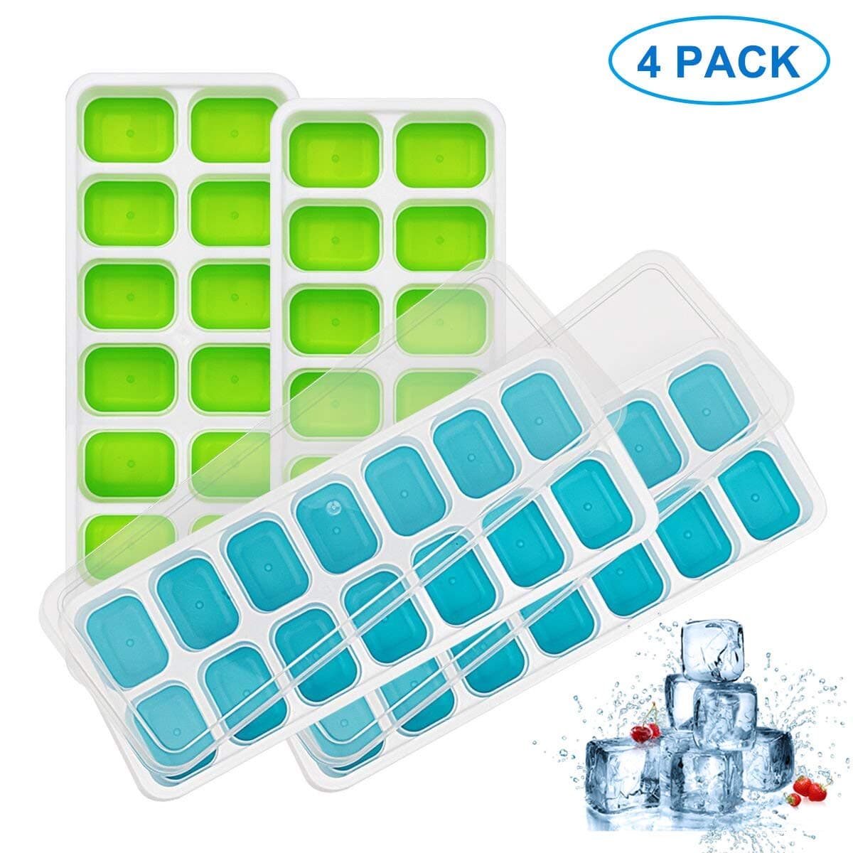 Ice Cube Trays with Lid, 4 Pack Easy-Release Ice Cube Molds, LFGB Certified BPA Free Mould Silicone 56 Small Square Ice Tray for Freezer Water Whiskey Cocktail Drink, Durable Stackable Dishwasher Safe