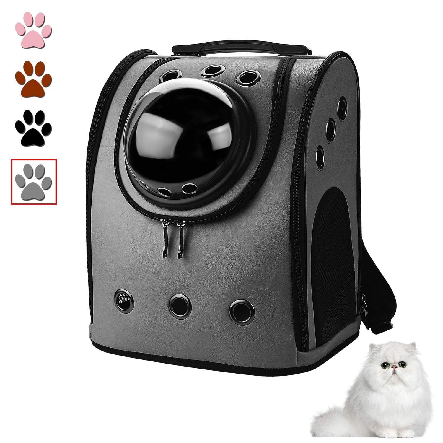 Blitzwolf Pet PU Leather Space Capsule Carrier Backpack, Anzone Pet Bubble Traveler Bag Multiple Air Vents Cozy Handbag for Cats Small Dogs & Petite Animals-Gray