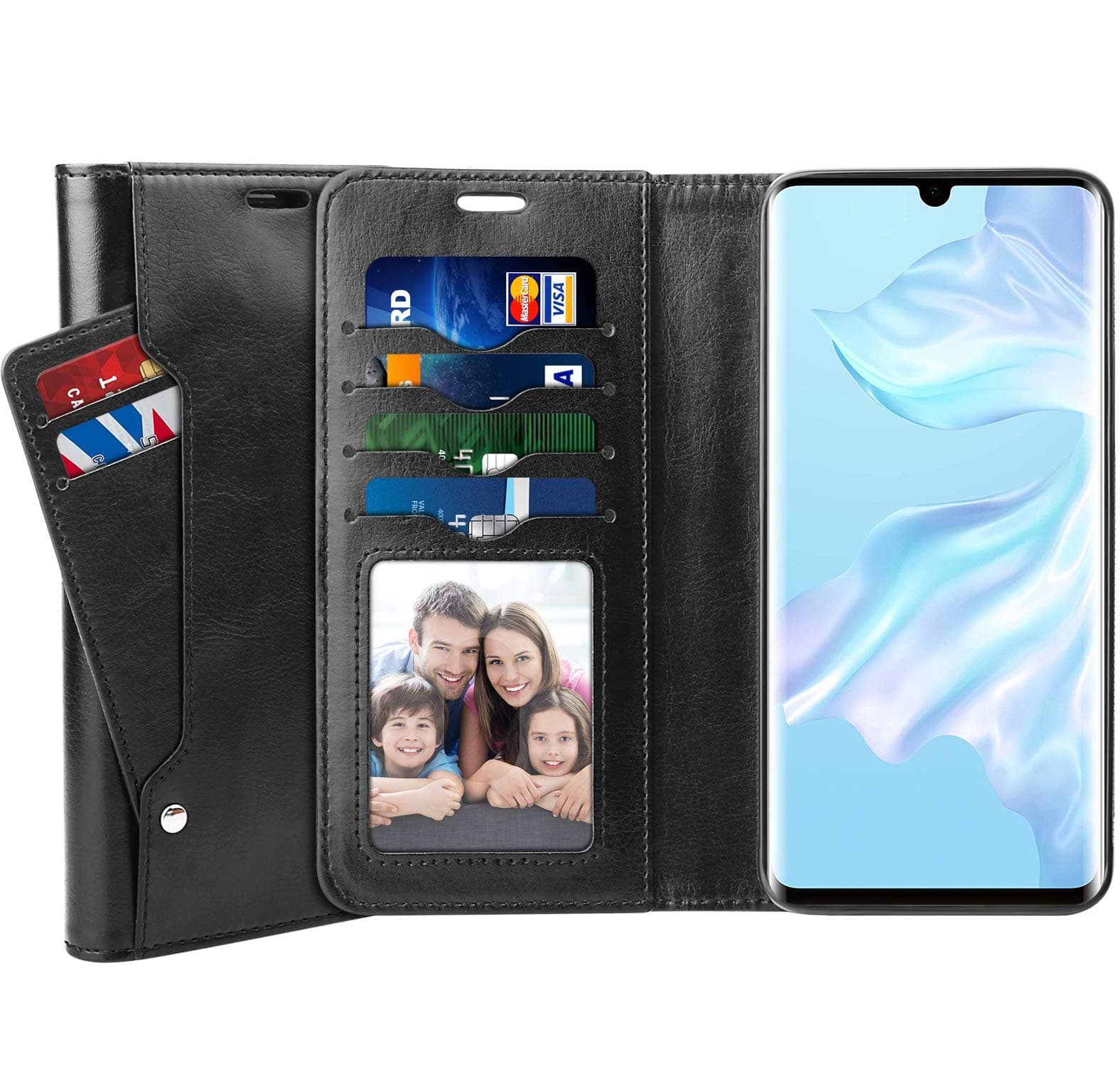 SUPTMAX Wallet Case for P30 Pro [Wireless Charging Compatible] P30 Pro Leather Wallet Case [6 Card Slots] P30 Pro Leather Case Cover (P30 Pro, Black)
