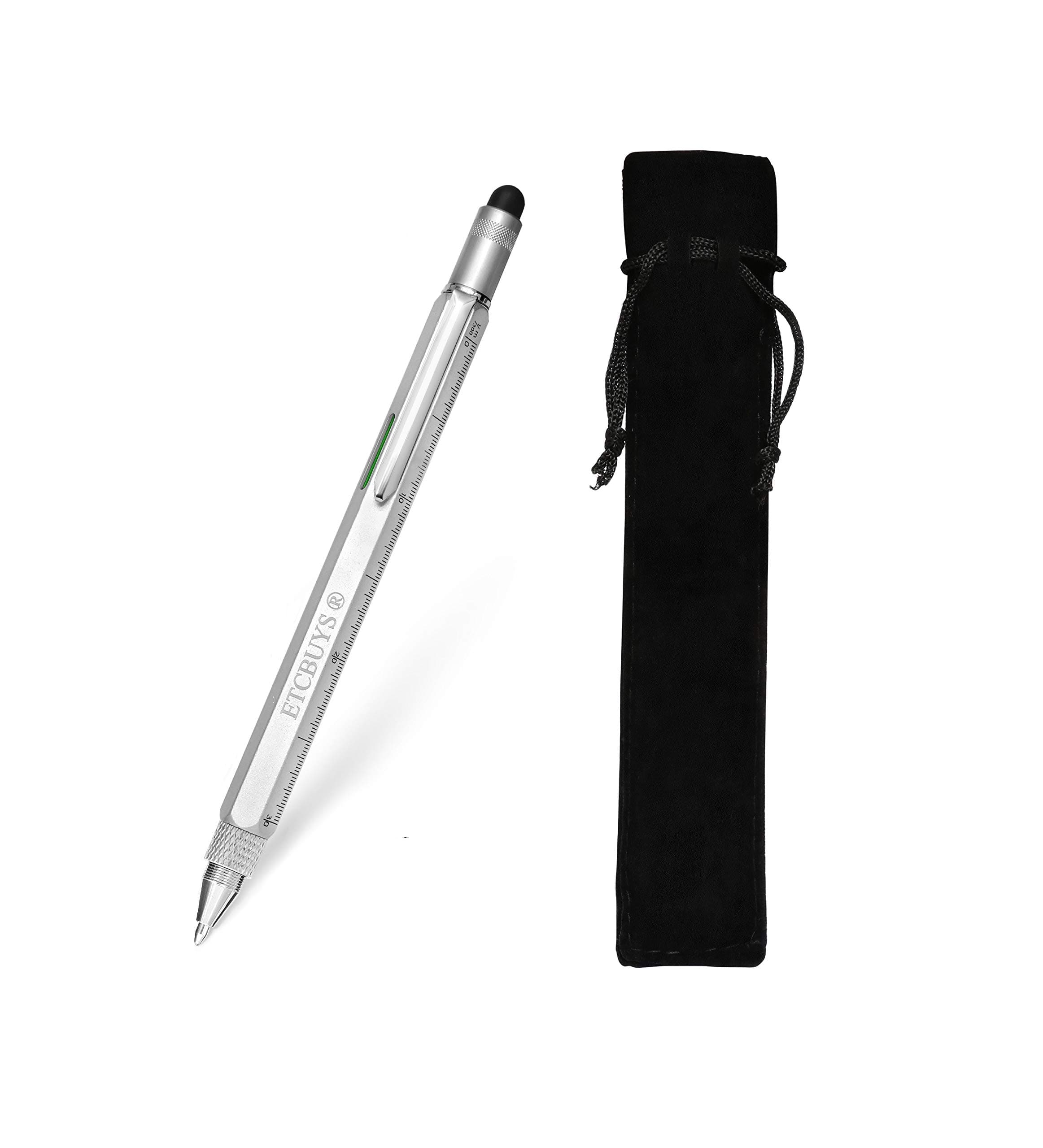 Screwdriver Pen Pocket Multi-Tool 6 in 1 – Multi-Functional & Sturdy Aluminum DIY Tool, With Screwdriver, Stylus, Bubble Level, Ruler & Phillips Flathead Bit, Unique Gift Idea 2 (1 Silver)