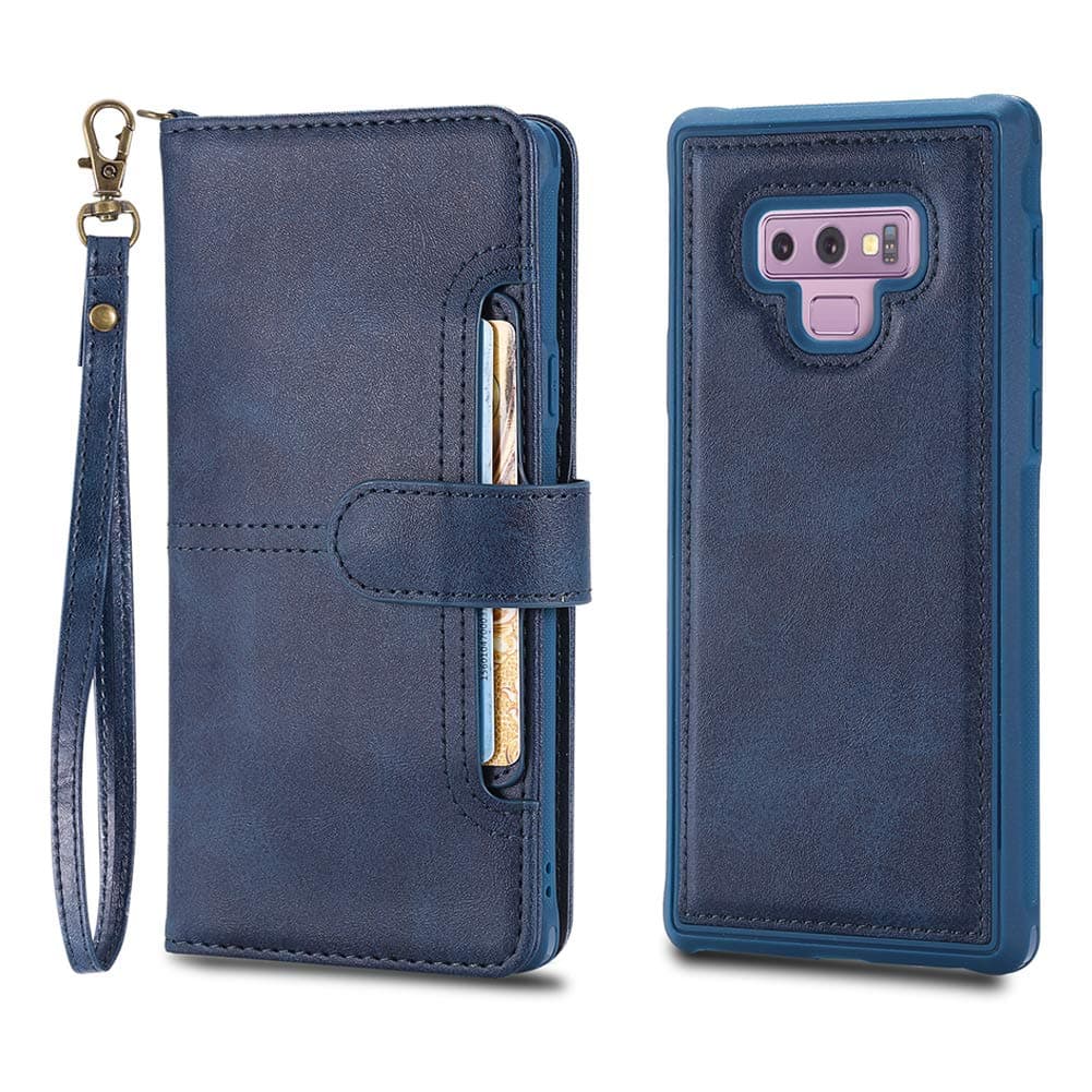 Galaxy Note 9 Case [2 in 1] Samsung Galaxy Note 9 Wallet Flip Case with Detachable Slim Back Cover Vegan Leather Magnetic Kickstand Pouch Case Active ID/Card Slot Holder (Navy, Galaxy Note 9)