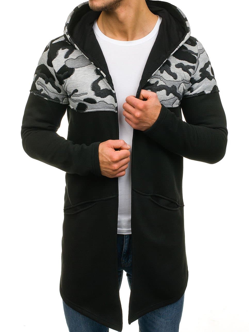 BOLF Men's Longline Hoodie Cape Printed Sweatshirt Long Pullover Plain Assassin Streetwear Urban Casual Style Mix 1A1