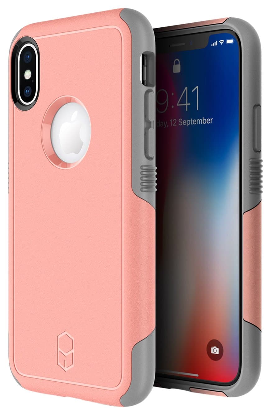 iPhone X Case, Patchworks [Level Aegis] Hybrid Soft Inner TPU Hard PC Back Cover Military Grade Extreme Drop Tested with Added Corner Cushion Dual Layer Case for iPhone X / 10 - Pink/Grey