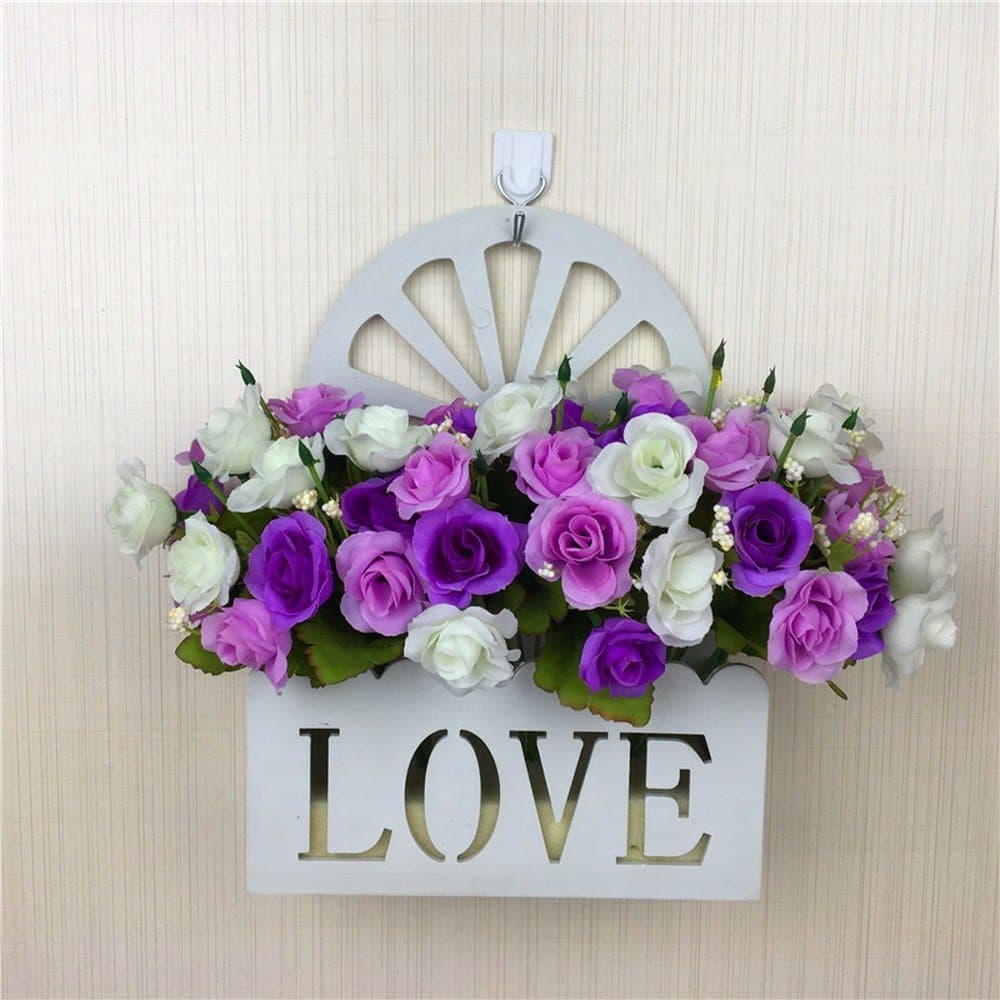 DSPOPEN68 Artificial Flowers Artificial Flower Diy Plastic Pot Wall Wall Home Decoration Purple Flower -37