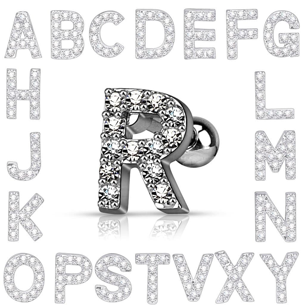 Tragus piercing with crystalized letter - N