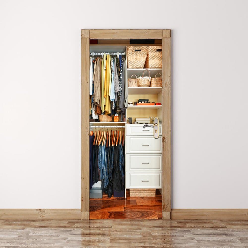 Fulanky 3D Simulation Wardrobe Door Stickers Decor Mural Decal