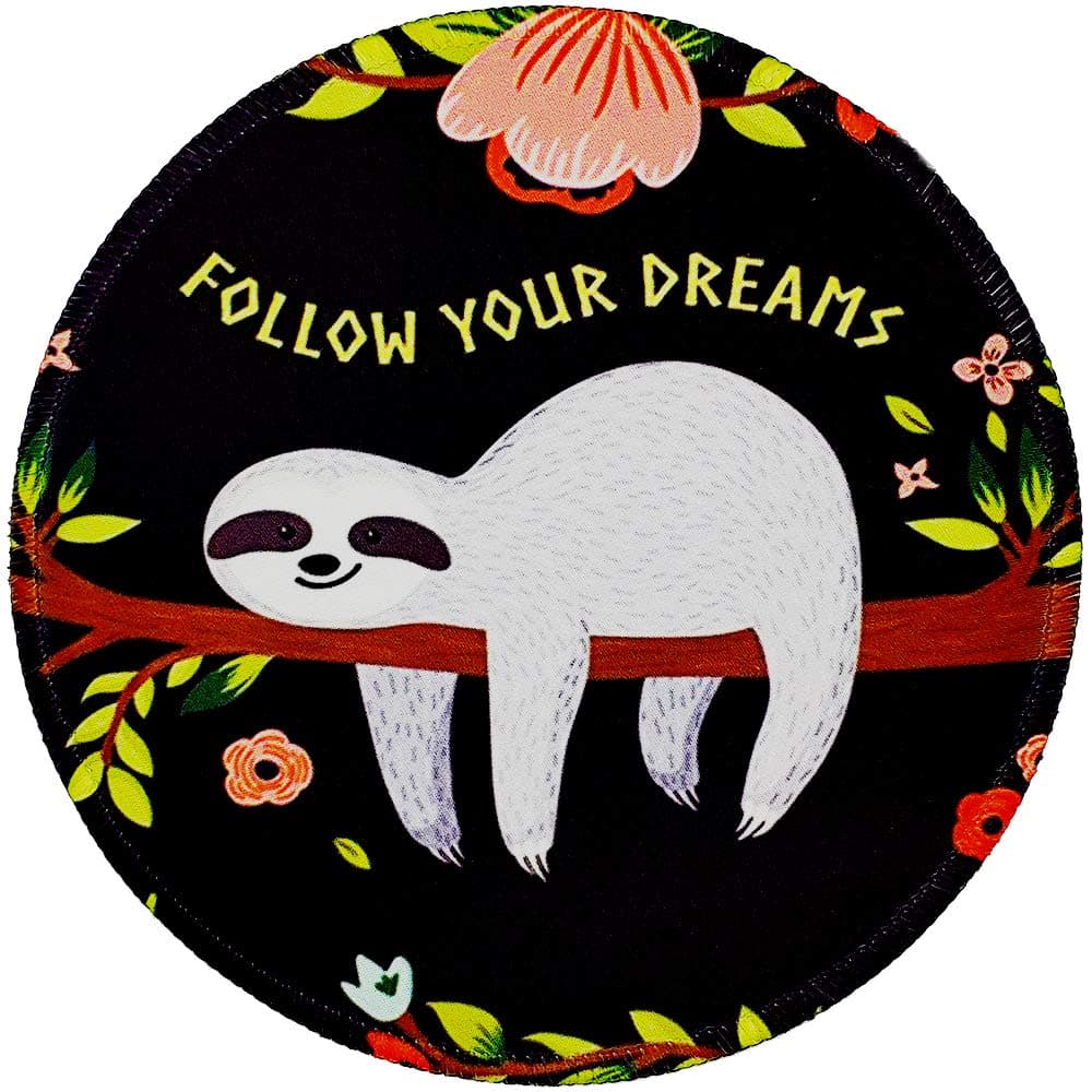 BOSOBO Mouse Pad, Round Sloth Mousepad, Cute Mouse Pad with Designs, Small Non-Slip Rubber Mouse Mat with Stitched Edges, Customized Mouse Pad for Women Girls Office Computer Laptop, 7.9 x 7.9 Inch