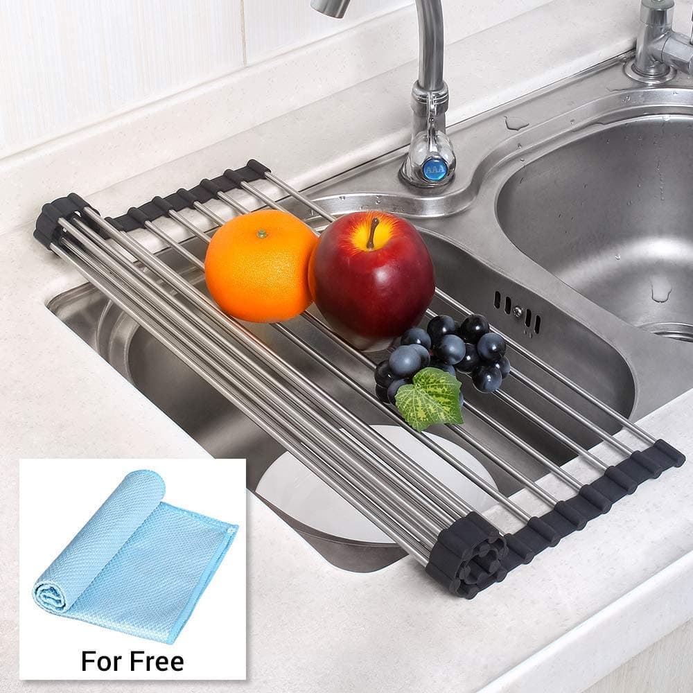 CASAVIDA Dish Drying Rack, Sink Folding Dish Drainer for Kitchen Use Drying Mat