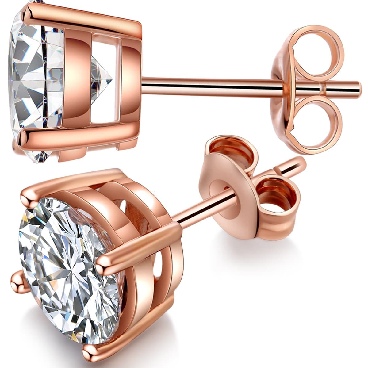 jiamiaoi White Gold Plated Stud Earrings Sterling Silver CZ Cubic Zirconia Earrings 4mm-8mm,Fake Diamond Stud Earrings Nickle-Free,Hypoallergenic Women Men Rose Gold Earrings