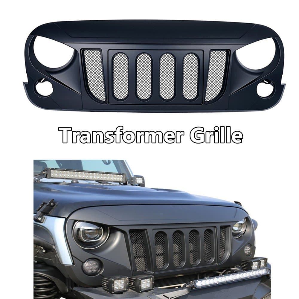 Matte Black Front Transformer Grille Grid Grill With Mesh Insert For Jeep Wrangler JK 2007-2018 Rubicon Sahara Sport