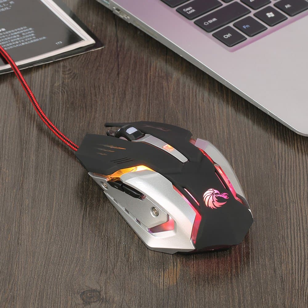 Gaming Mouse, USB Wired Optical Mouse Mice with 7 Colors LED Backlight, 4 DPI Settings Up to 2400 DPI, 7 Buttons for Laptop PC Computer Games & Work Daorokanduhp (Black)