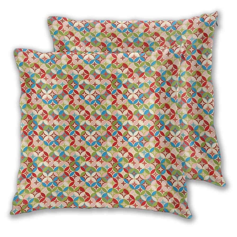 DRAGON VINES Zipper Pillowcase Japanese Interlocking Pattern with Circles and Flower Blooms Far Culture Home Exquisite Pillow Case Wrestling Pillow Case Girl Cushion Cover, 2 Pack, W20 xL25