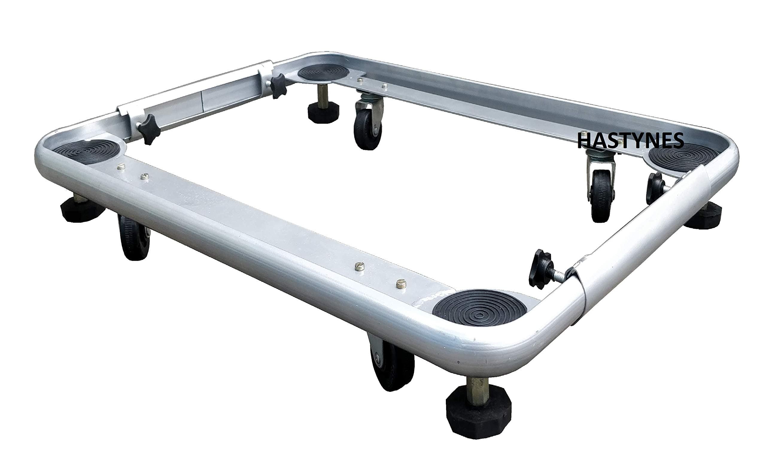 Hastynes Universal Size Adjustable Top/Front Load Washing Machine/Refrigerator Stand/Trolley with Wheels (Size: Min. 24 inch X 16 inch; Max. 24 inch X 24 inch) (Silver)