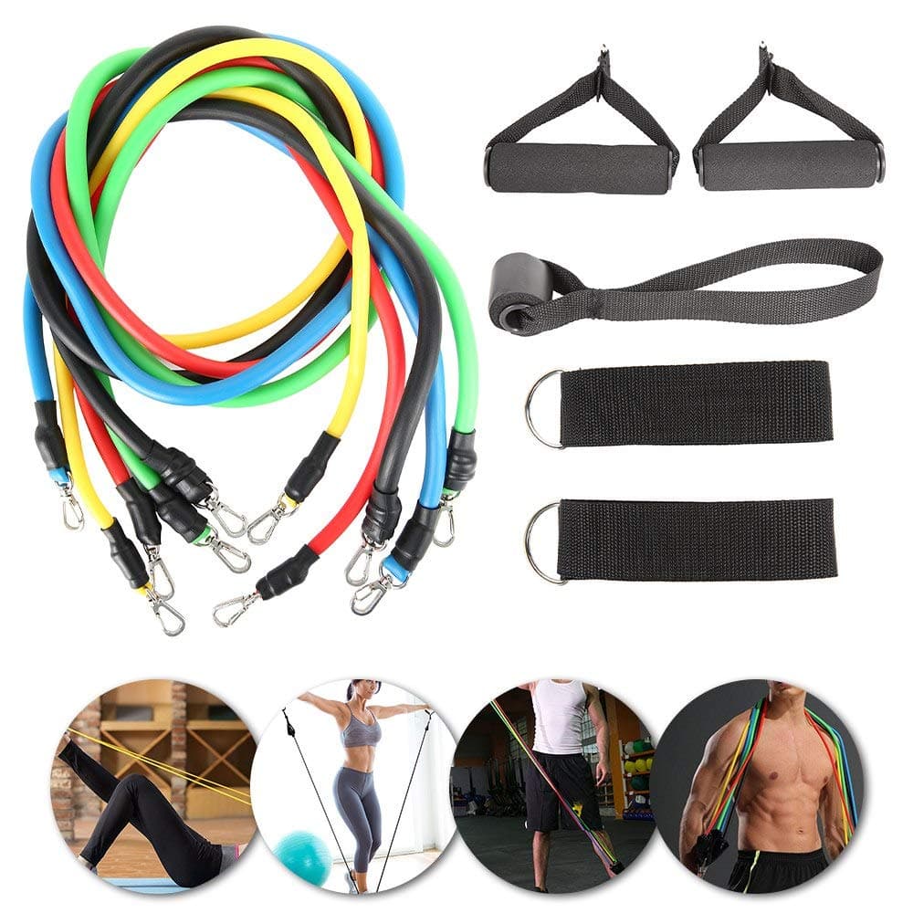 YPN 11 Pcs Ortable Exercise Resistance Band Set,Pull Rope Set Pull Rope Household Pull Rope,Exercise Bands,（5 Stackable Exercise Bands with Door Anchor, Ankle Straps, Carrying Bag）