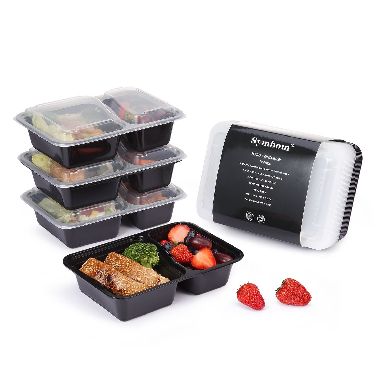 [10 Pack] Meal Prep Containers Reusable 2 Compartment Food Storage Containers with Lids, Stackable Bento Boxes 30 oz for Microwavable, Dishwasher, freezer Safe - BPA Free