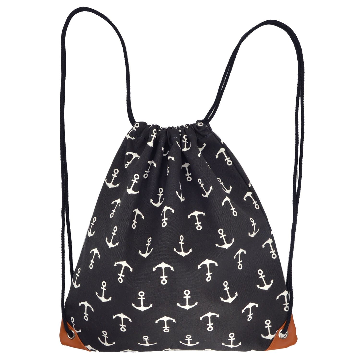 WinCret Casual Canvas Drawstring Backpack - Lined Drawstring Bag for Kids Women Men with Pocket - Premium Small Sackpack Gymsack 16×15"