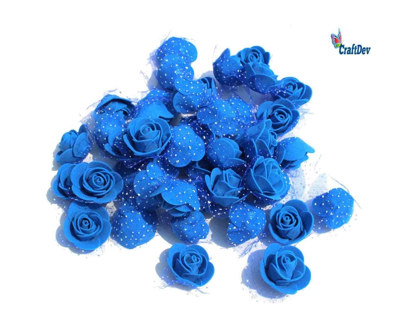 CraftDev Colourful Artificial Rose Foam Calla Flower Bunch : 3.5 cm : 100 pcs Small Flower (Blue)