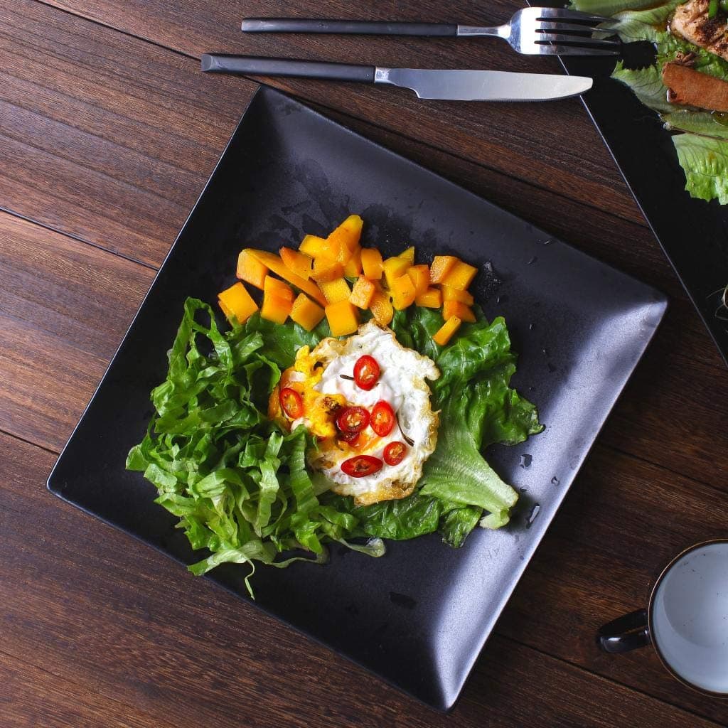 SMC plates Creative Matte Black Ceramic Tray Rectangular Plate Hotel Western Beef Sirloin Seafood Dish Fruit Plate Dish (Size : 25cm25cm)