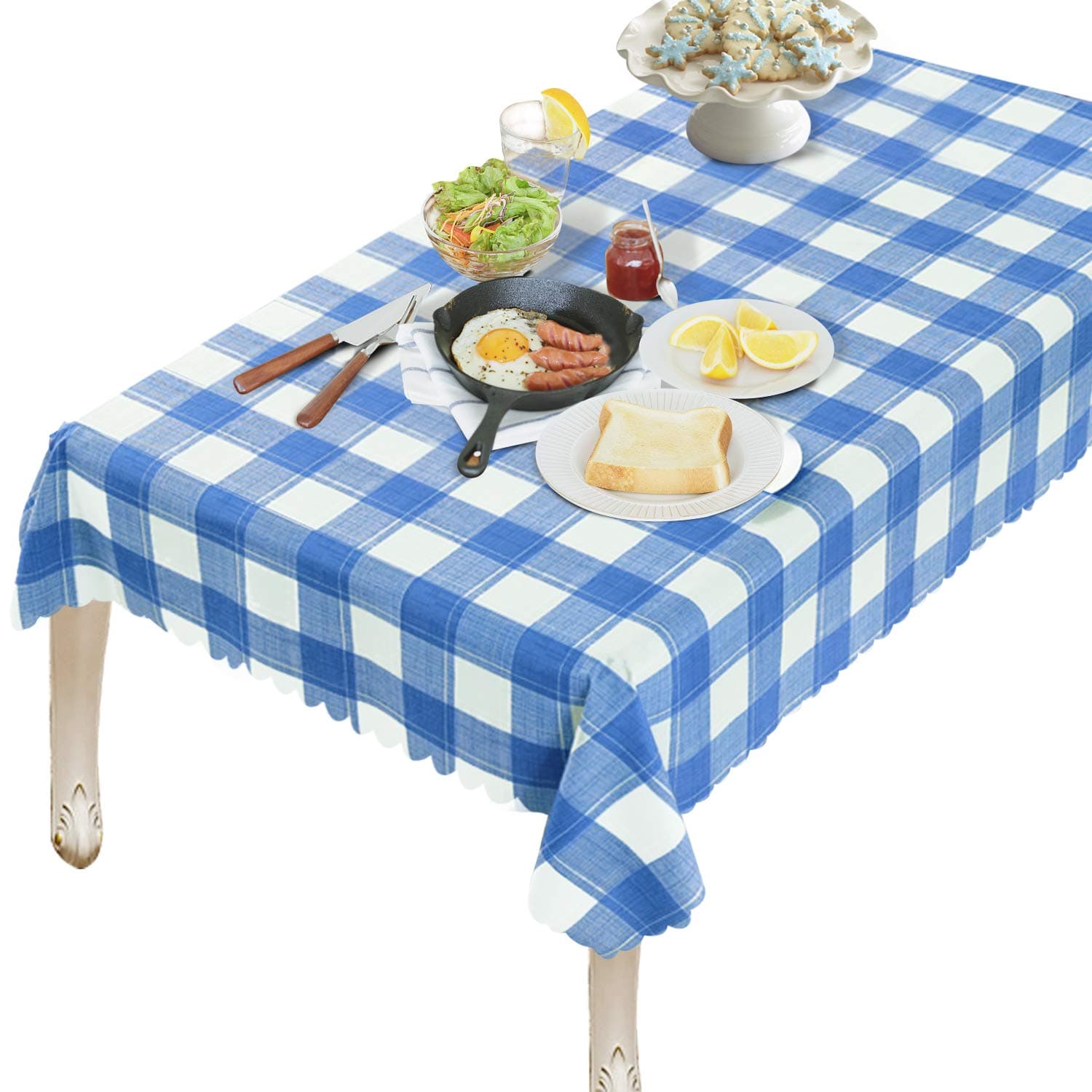 OUWIN 100% Waterproof Rectangle Tablecloth Spill-Proof Wipeable PVC Vinyl Table Cover Indoor Outdoor Picnic Table Cloth (54 x 84, Blue Checkered)