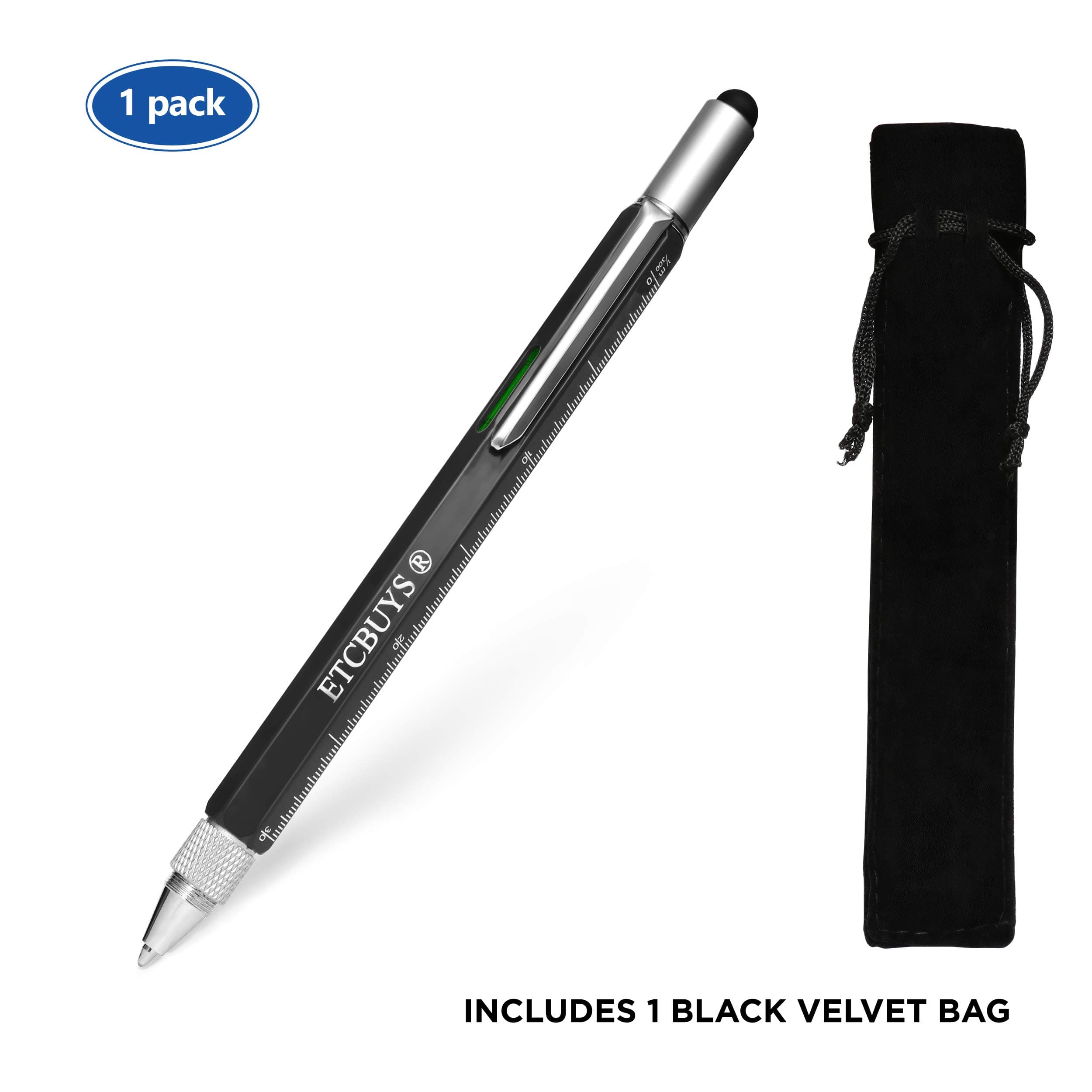 Screwdriver Pen Pocket Multi-Tool 6 in 1 – Multi-Functional & Sturdy Aluminum DIY Tool, With Screwdriver, Stylus, Bubble Level, Ruler & Phillips Flathead Bit, Unique Gift Idea 2 (1 Black)
