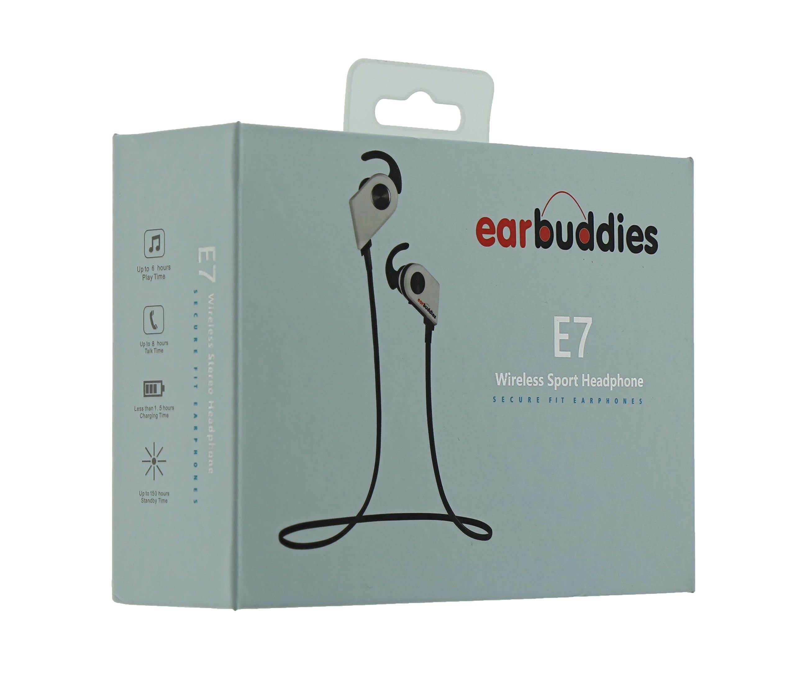 EARBUDDIES - E7 Bluetooth Wireless Earbuds, Magnetic SMART SWITCH for easy handsfree use with iphone or Android, Premium Sound Headphones with HD calling and echo cancelling