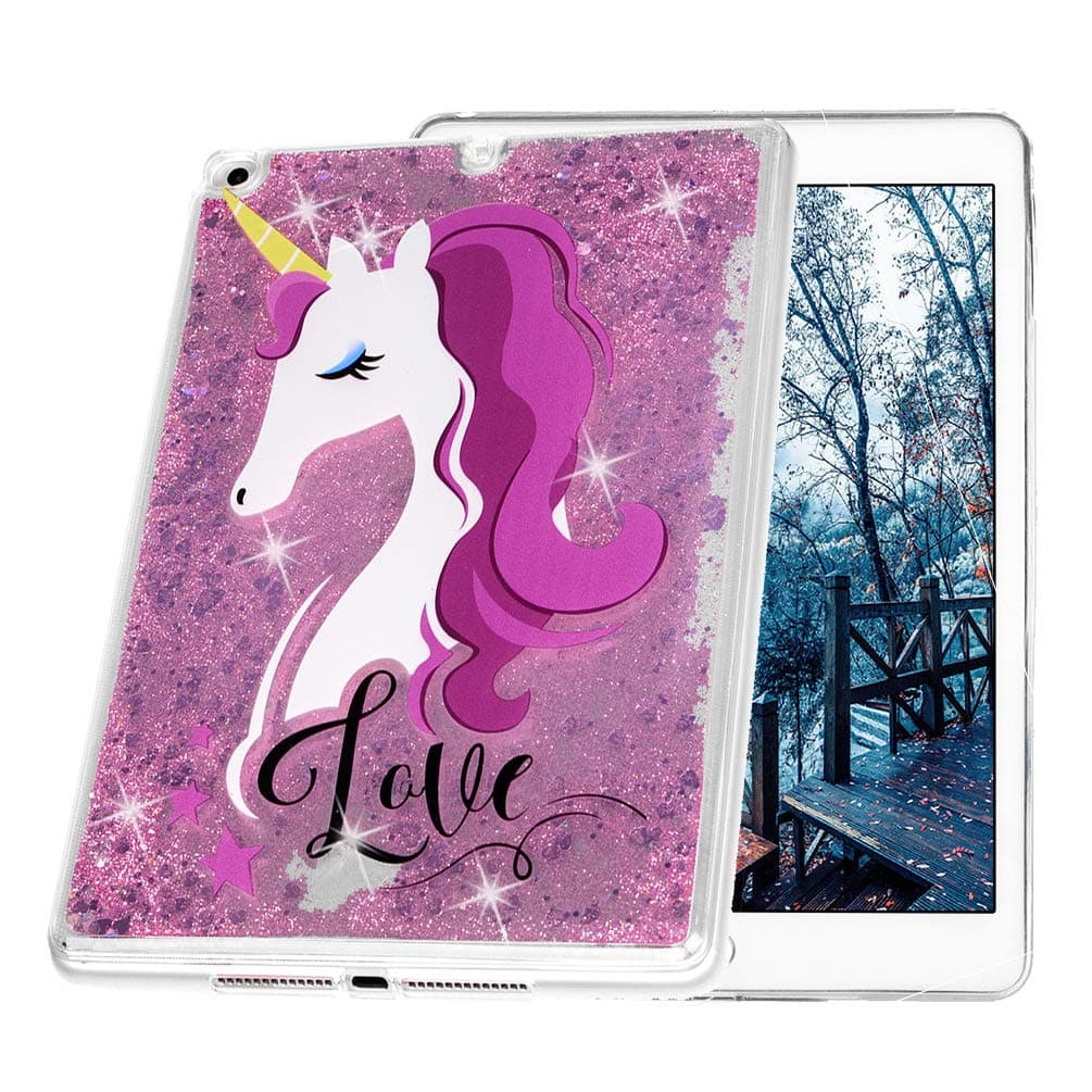 New iPad 9.7 2018 2017 Case, iPad Air 2 Case, iPad Air Case - Glitter Liquid Moving Case Cute Slim Clear Shockproof Protective Cover for Apple iPad 9.7 6th 5th Gen/iPad Air 1 2 Purple Unicorn