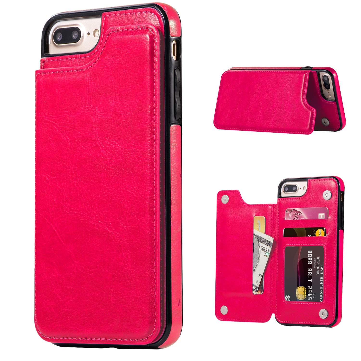 JOYAKI iPhone 7 Plus iPhone 8 Plus Wallet Case with Card Holder,Premium PU Leather Kickstand Card Slots Case,Double Magnetic Clasp and Durable Shockproof Cover 5.5 Inch