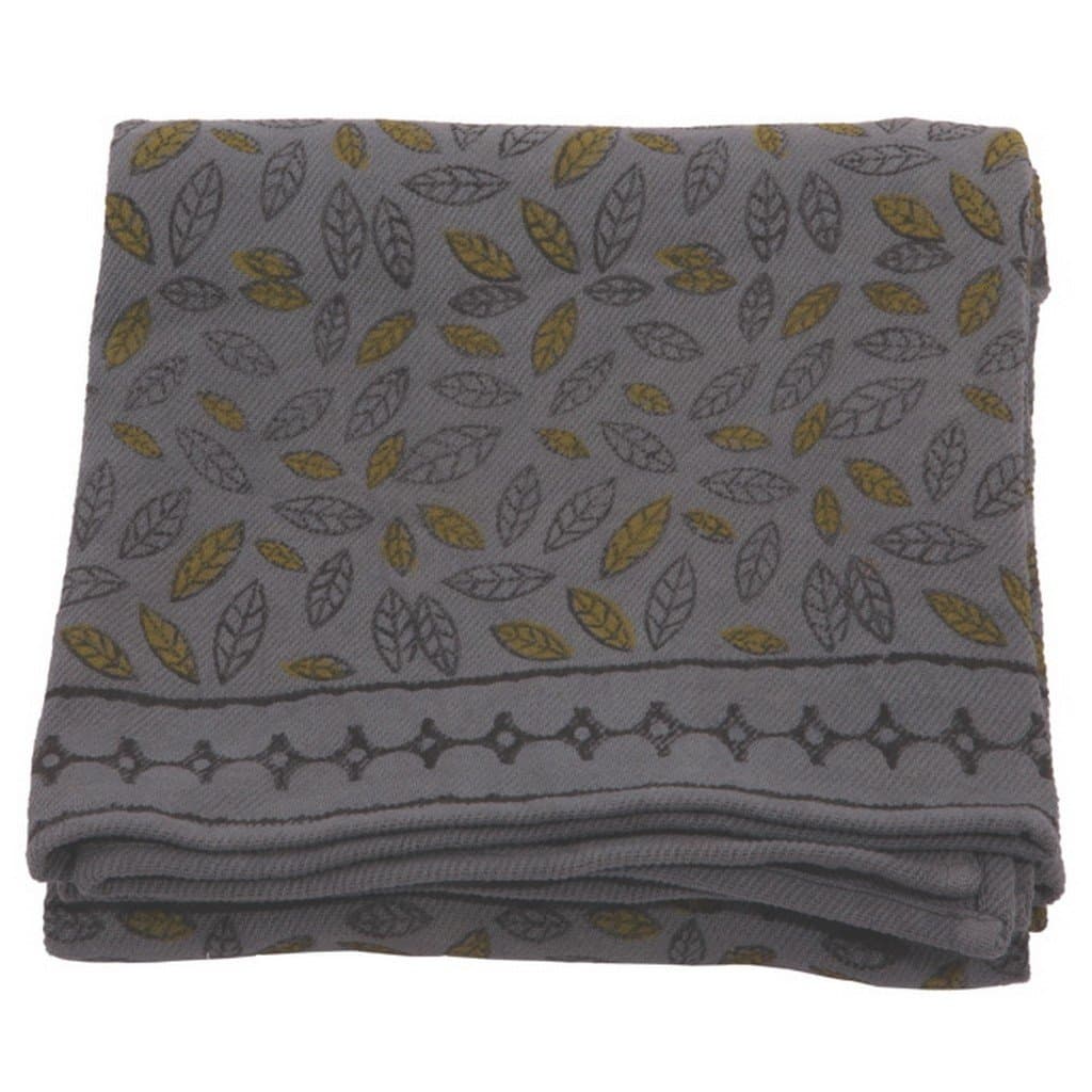 Ian Snow Block Print Leaves Throw, Grey