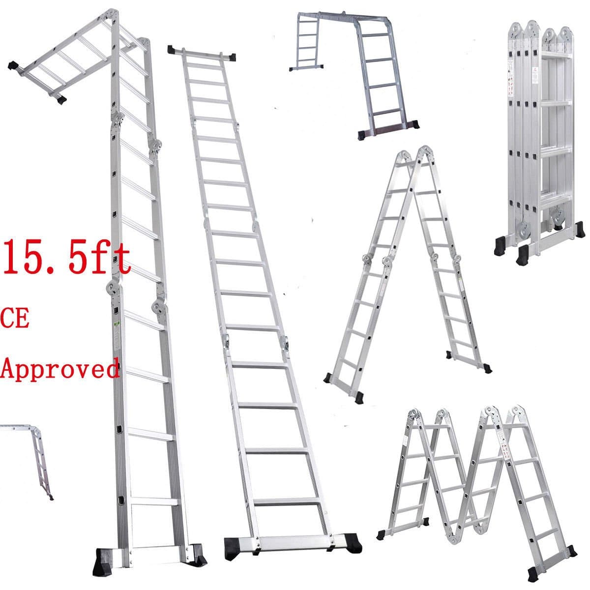 15.5FT Multi Purpose Aluminum Folding Step Ladder Scaffold Extendable Heavy Duty ..#from-by#_alienbid ,ket98252354760905