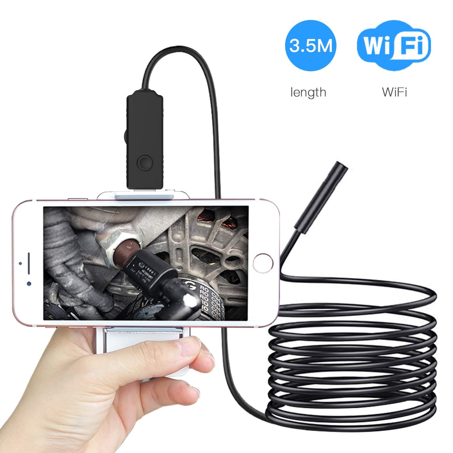 Wireless Endoscope, Teslong 2.0MP Semi Rigid Borescope Inspection Camera with Foldable Phone Holder, Waterproof Snake Camera Endoscope for iPhone iPad PC & Android Device(11.5ft) …