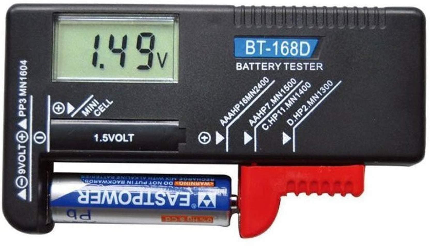 TECHTEST Universal Digital Battery Tester Volt Checker for AA AAA C D 9V 1.5V Button Cell