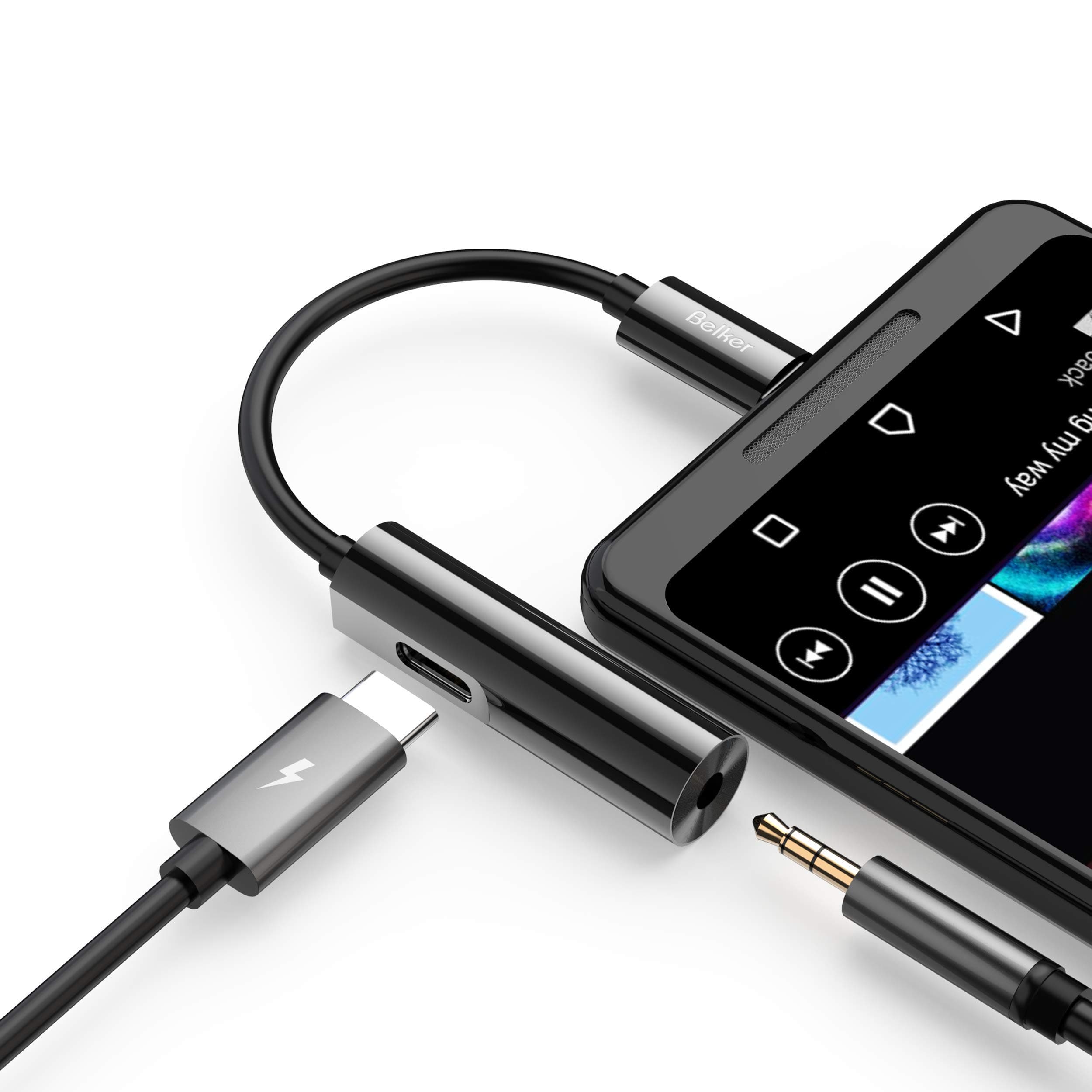 USB C to 3.5mm Audio Adapter Belkertech USB C PD Charge Splitter 2 in 1 Type C to 3.5mm Aux Stereo Earphone Headset Headphone Fast Charging for IPad Pro 2018 Pixel 2/2XL Pixel 3/3XL