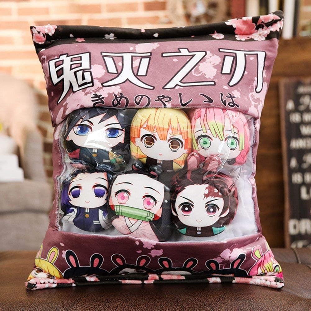 Raleighsee 1 Set 6 Pcs Anime Cute Q Version Creative Plush Pillow Toy Keychain Bag Accessories Key Ring Anime Fans Gift(Demon Slayer)
