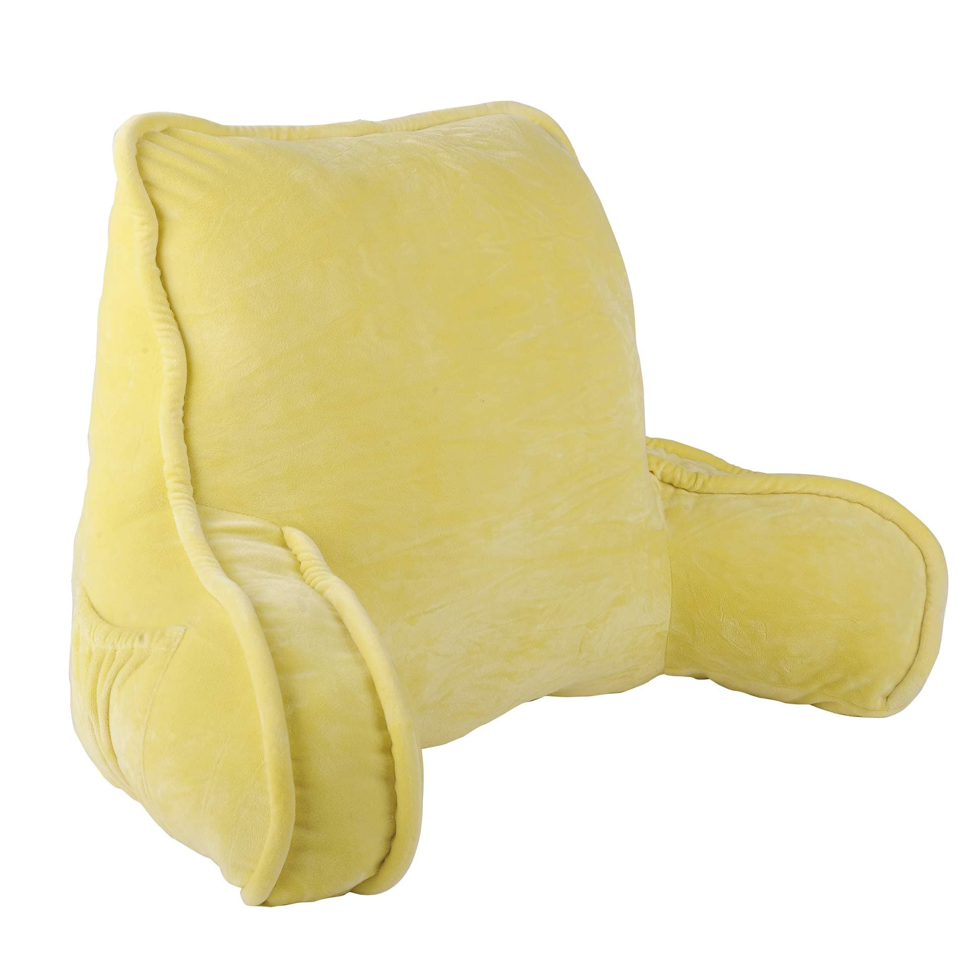 Home Soft Things Super Soft DO IT Yourself Bedrest Reading Pillow Cover and Filling, Need Assembly, Lounger Backrest Pillow for Sitting in Bed with Arms Pockets, 20" x 18" x 17", Butter Cup
