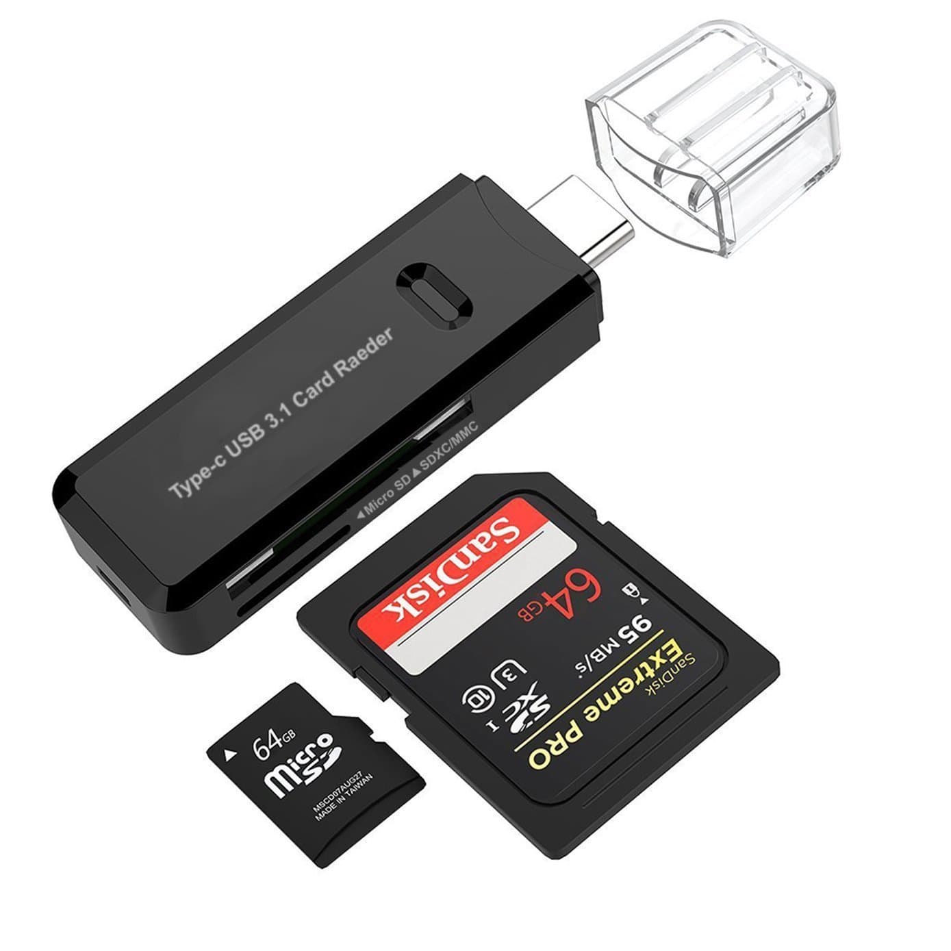 Hebrik™ USB 3.1 Super Speed Multi Function Type C Card Reader (Black)