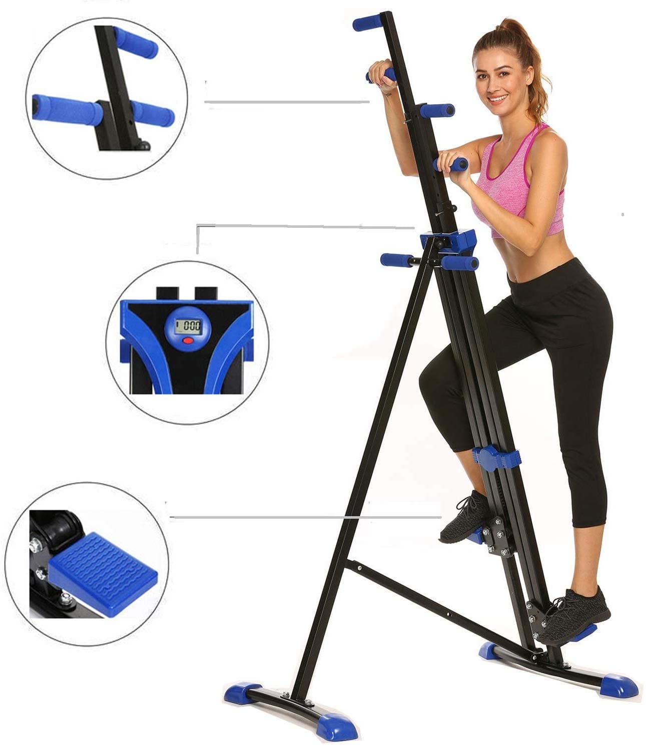 Hurbo Vertical Climber Home Gym Exercise Folding Climbing Machine Exercise Bike for Home Body Trainer Stepper Cardio Workout Training Non-Stick Grips Legs Arms Abs Calf(Black Blue)