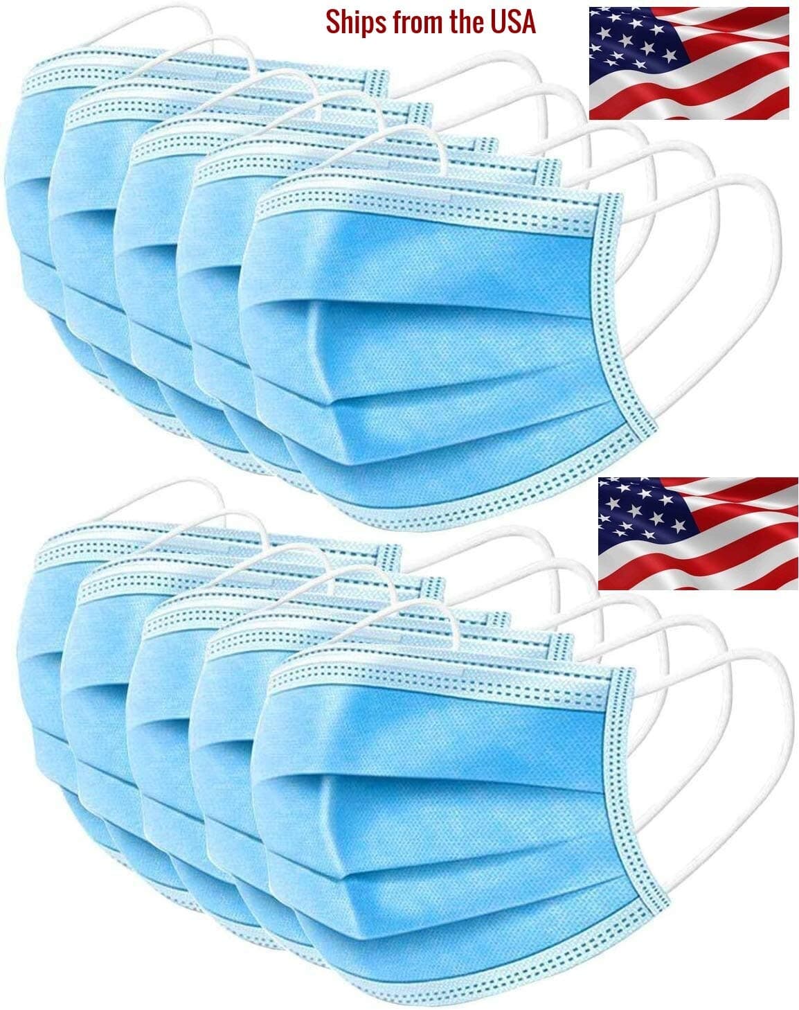 Disposable 3-Layer Protective Earloop Face Masks Thick 3-Ply Face Shield with Elastic Ear Loop Cover Full Face Anti-Dust (60pcs)