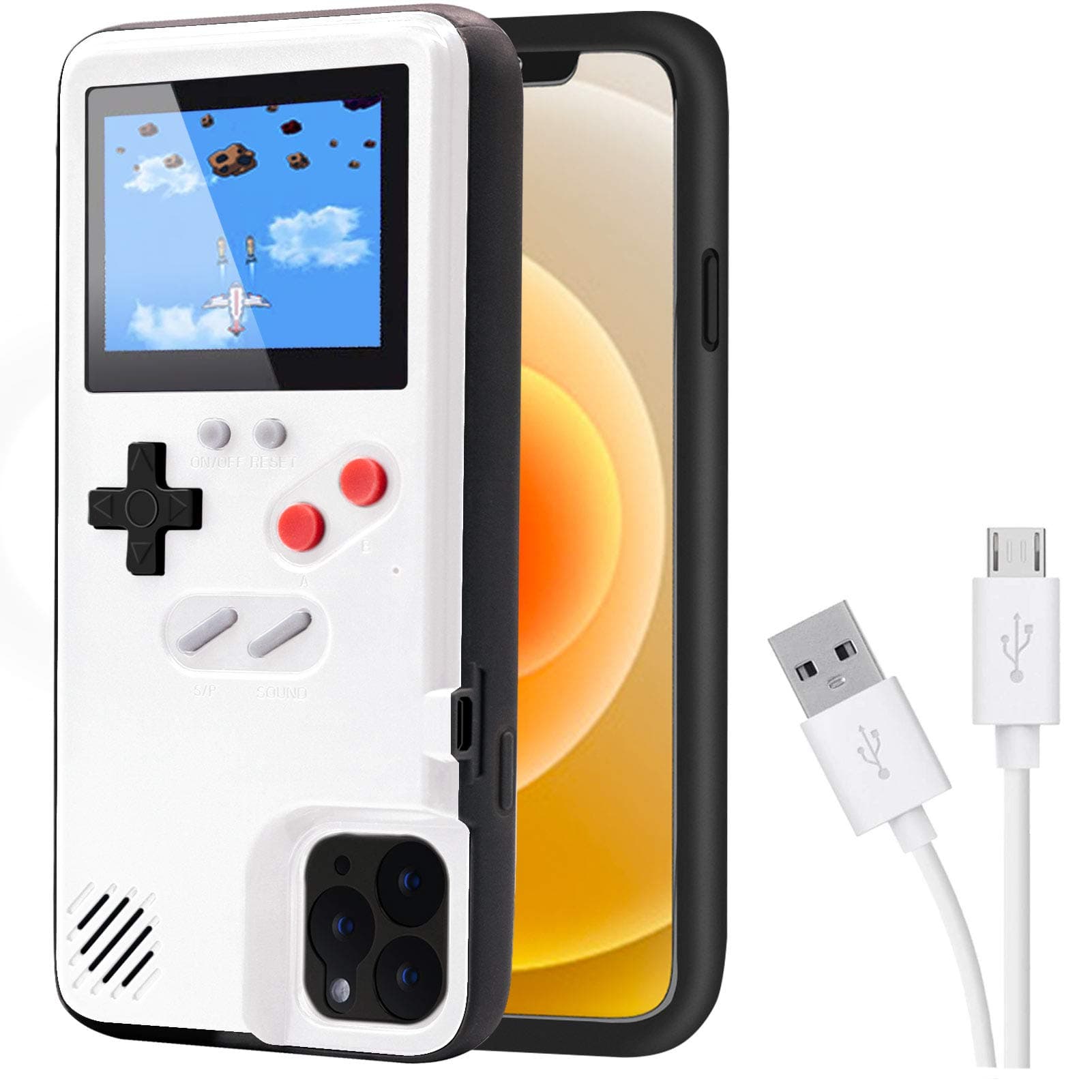 Game Case for iPhone, Retro Protective Case with Own Power Supply, 36 Small Games, Colour Display, Video Game Case for iPhone XR (White)