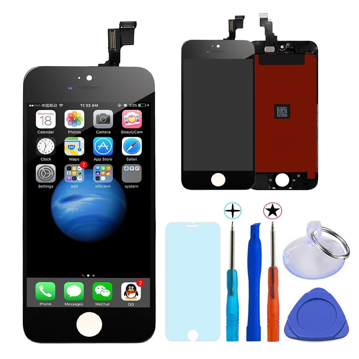 KXC ST LCD Display Replacement Touch Screen Digitizer Frame Assembly Full Set with Free Tools and Glass Screen Protector For iphone 5s (4.0 inches) Black